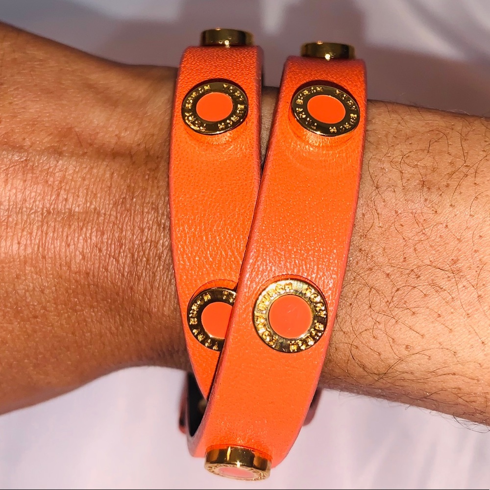 Tory Burch Double Wrap Orange Leather Bracelet